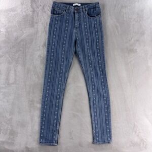 Sandro Paris Star Stripe Skinny Jeans Womens Size 40‎ Blue Stretch Denim